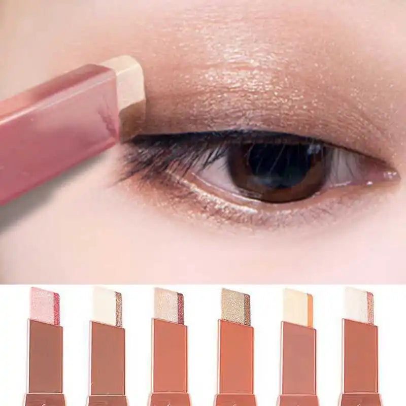 Professional 2 In 1 Double Color Gradient Velvet Eye Shadow Stick Lazy Makeup Waterproof Lasting Shimmer Metallic Eyeshadow